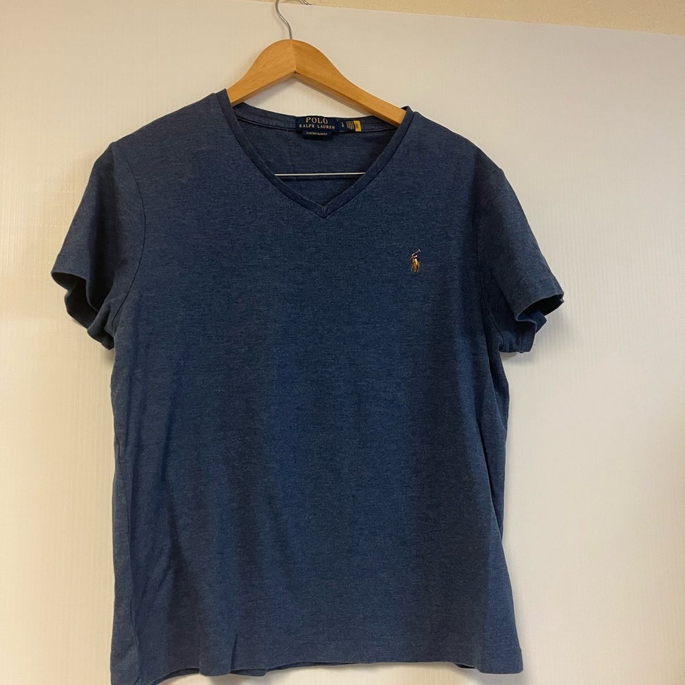 Polo Ralph Lauren Men’s Custom Slim Fit V-Neck Tee – Blue Cotton | Size L